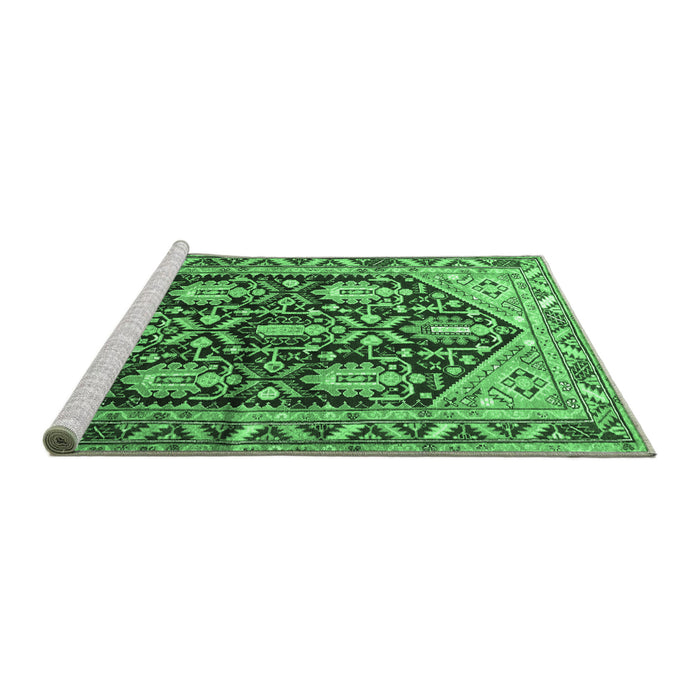 Sideview of Machine Washable Persian Emerald Green Traditional Area Rugs, wshtr593emgrn
