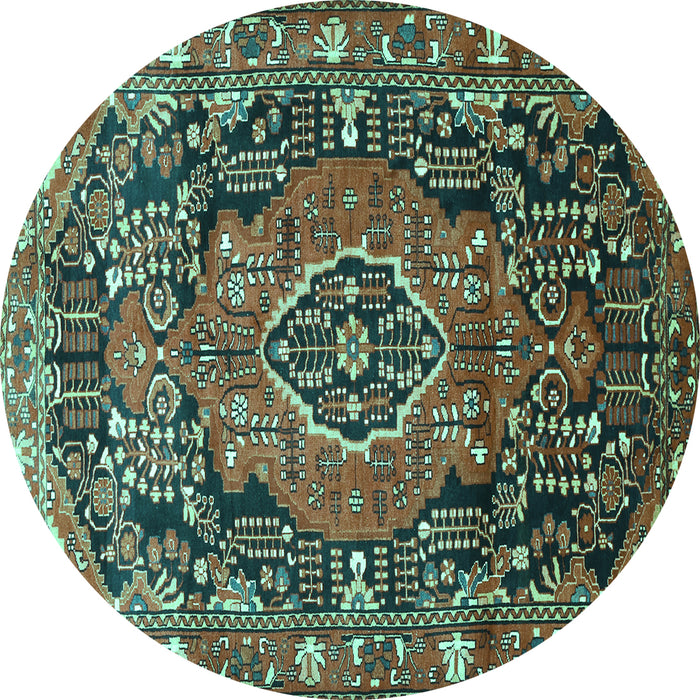 Round Persian Turquoise Traditional Rug, tr594turq