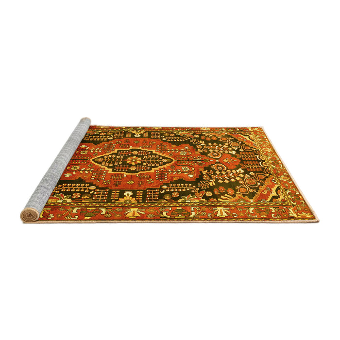 Sideview of Machine Washable Persian Yellow Traditional Rug, wshtr594yw