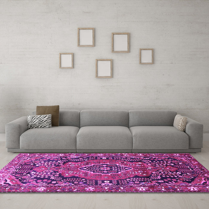 Machine Washable Persian Purple Traditional Area Rugs in a Living Room, wshtr594pur