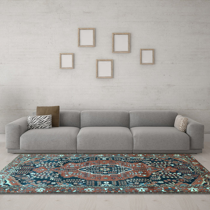 Machine Washable Persian Light Blue Traditional Rug in a Living Room, wshtr594lblu