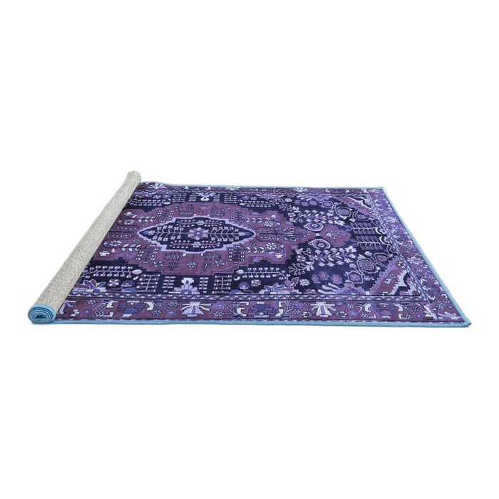 Sideview of Machine Washable Persian Blue Traditional Rug, wshtr594blu