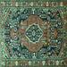 Square Machine Washable Persian Turquoise Traditional Area Rugs, wshtr594turq