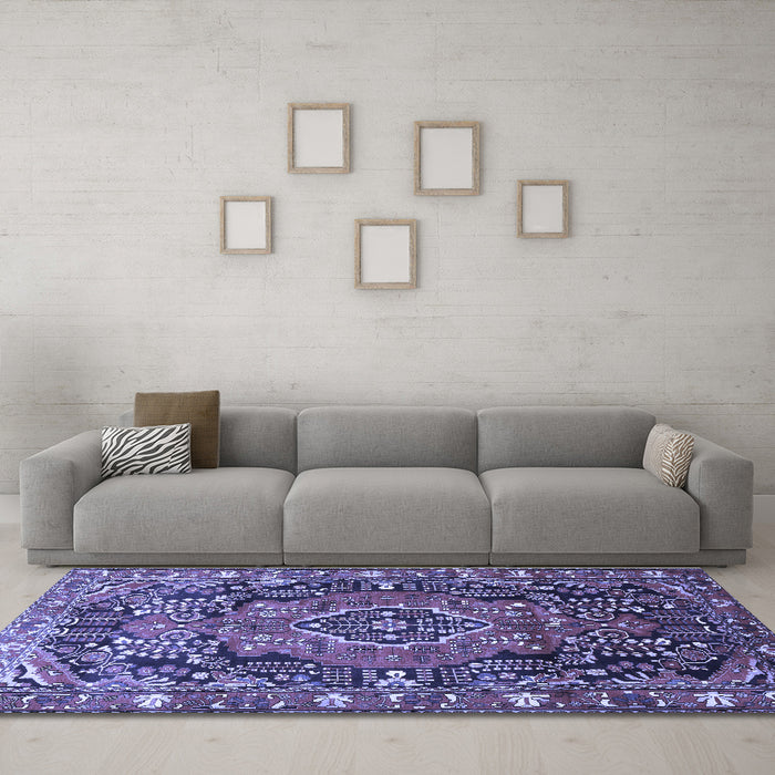 Machine Washable Persian Blue Traditional Rug in a Living Room, wshtr594blu