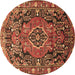 Round Persian Brown Traditional Rug, tr594brn