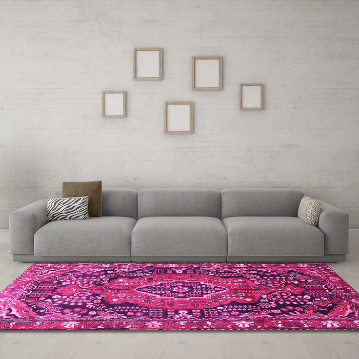 Machine Washable Persian Pink Traditional Rug in a Living Room, wshtr594pnk