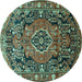 Round Machine Washable Persian Turquoise Traditional Area Rugs, wshtr594turq