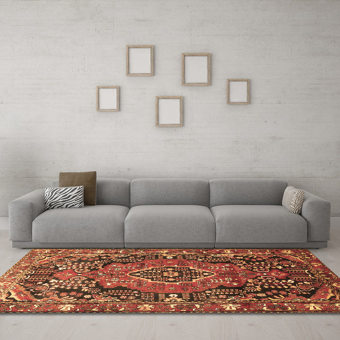 Machine Washable Persian Brown Traditional Rug in a Living Room,, wshtr594brn