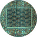 Round Machine Washable Persian Turquoise Traditional Area Rugs, wshtr595turq