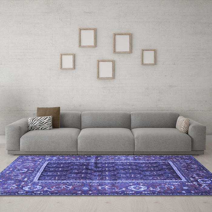 Machine Washable Persian Blue Traditional Rug in a Living Room, wshtr595blu
