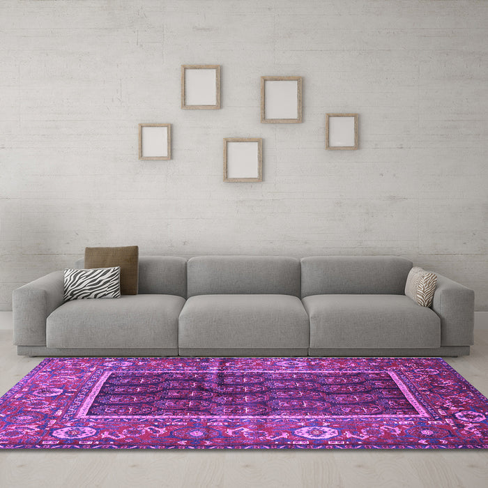 Machine Washable Persian Purple Traditional Area Rugs in a Living Room, wshtr595pur