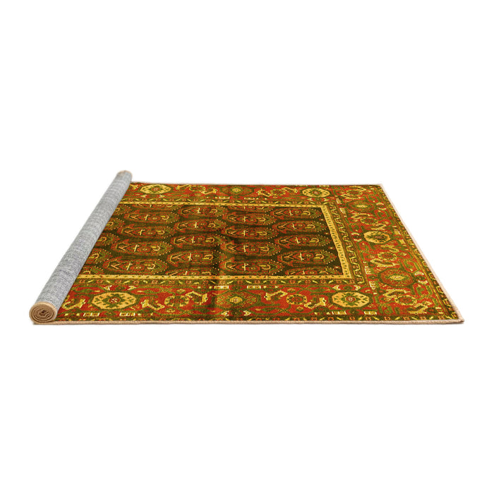 Sideview of Machine Washable Persian Yellow Traditional Rug, wshtr595yw