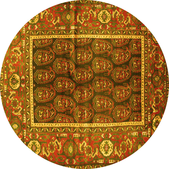 Round Machine Washable Persian Yellow Traditional Rug, wshtr595yw