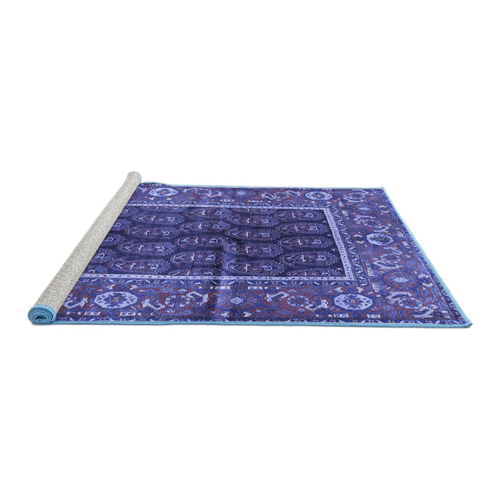 Sideview of Machine Washable Persian Blue Traditional Rug, wshtr595blu