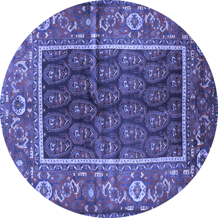 Round Machine Washable Persian Blue Traditional Rug, wshtr595blu