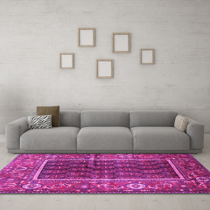 Machine Washable Persian Pink Traditional Rug in a Living Room, wshtr595pnk