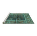 Sideview of Machine Washable Persian Turquoise Traditional Area Rugs, wshtr595turq