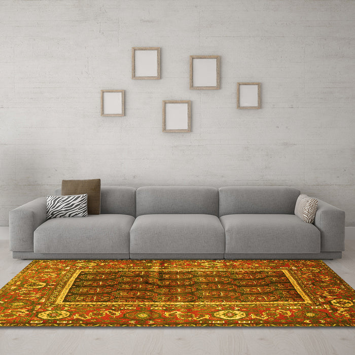 Machine Washable Persian Yellow Traditional Rug in a Living Room, wshtr595yw