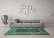 Machine Washable Persian Turquoise Traditional Area Rugs in a Living Room,, wshtr595turq