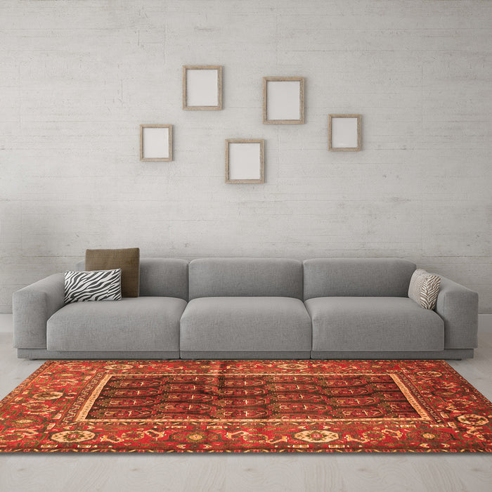 Machine Washable Persian Orange Traditional Area Rugs in a Living Room, wshtr595org