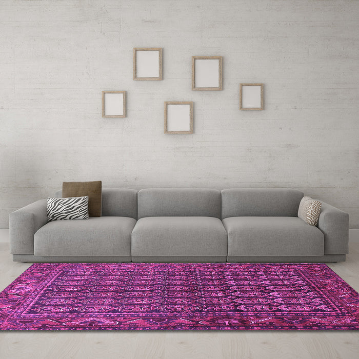 Machine Washable Persian Purple Traditional Area Rugs in a Living Room, wshtr596pur