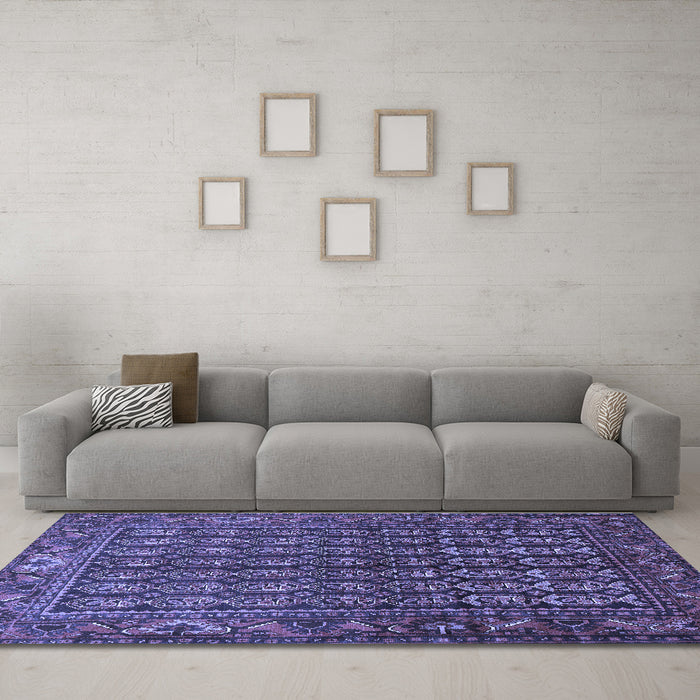 Machine Washable Persian Blue Traditional Rug in a Living Room, wshtr596blu
