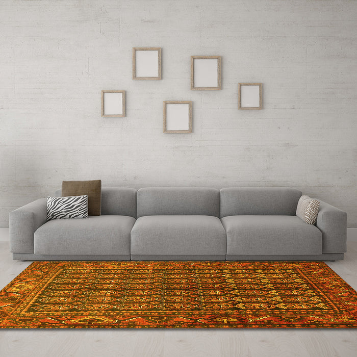 Machine Washable Persian Yellow Traditional Rug in a Living Room, wshtr596yw