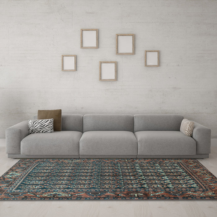 Machine Washable Persian Light Blue Traditional Rug in a Living Room, wshtr596lblu
