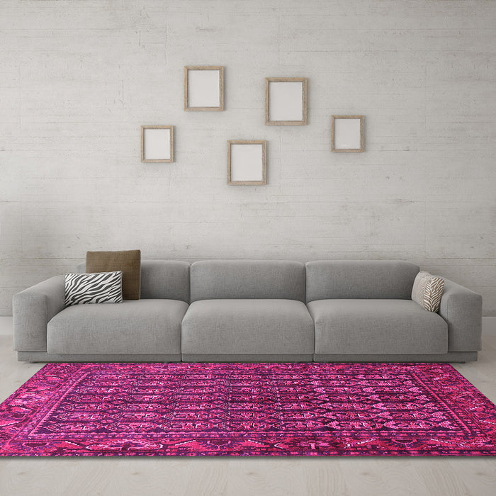 Machine Washable Persian Pink Traditional Rug in a Living Room, wshtr596pnk