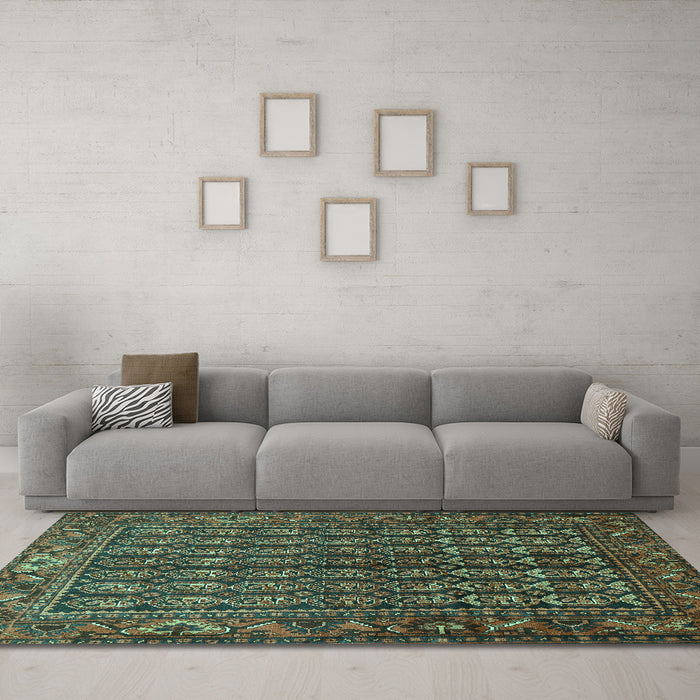 Machine Washable Persian Turquoise Traditional Area Rugs in a Living Room,, wshtr596turq
