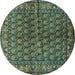 Round Machine Washable Persian Turquoise Traditional Area Rugs, wshtr597turq