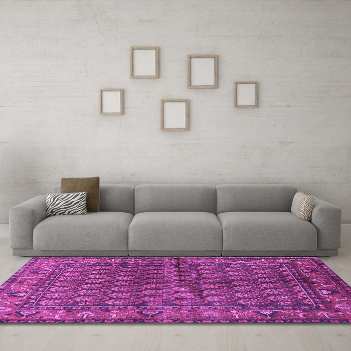 Machine Washable Persian Purple Traditional Area Rugs in a Living Room, wshtr597pur