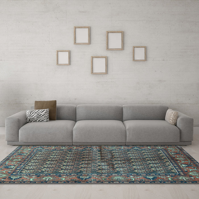 Machine Washable Persian Light Blue Traditional Rug in a Living Room, wshtr597lblu