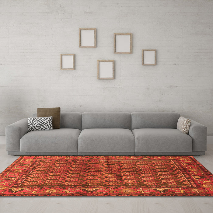 Machine Washable Persian Orange Traditional Area Rugs in a Living Room, wshtr597org