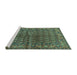 Sideview of Machine Washable Persian Turquoise Traditional Area Rugs, wshtr597turq