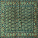 Square Machine Washable Persian Turquoise Traditional Area Rugs, wshtr597turq