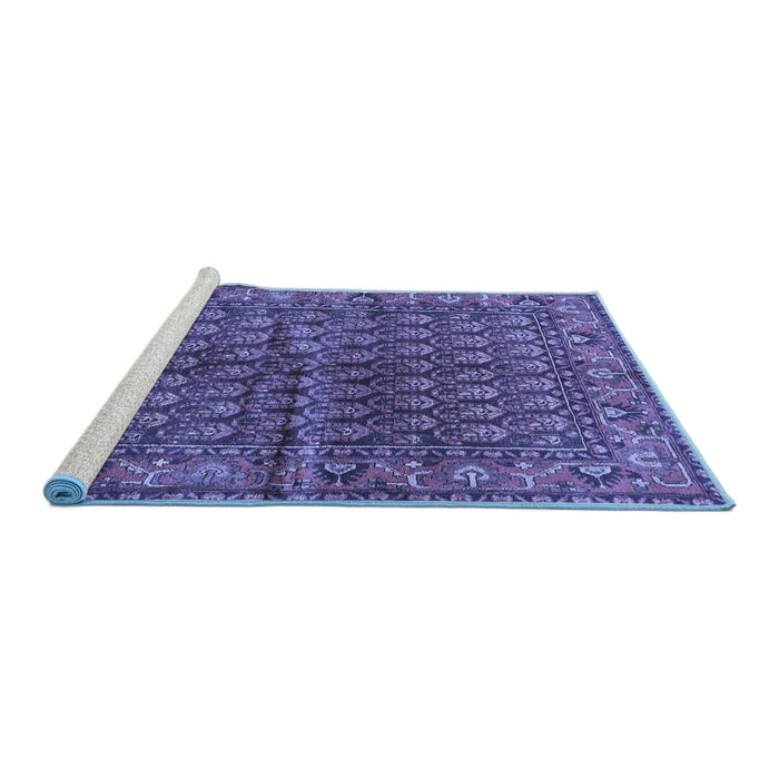 Sideview of Machine Washable Persian Blue Traditional Rug, wshtr597blu