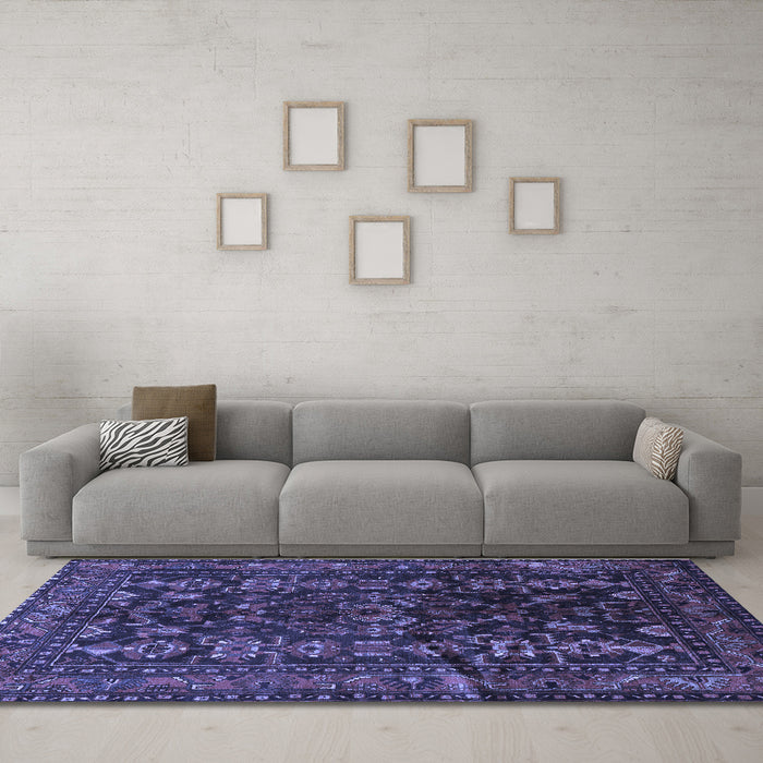 Machine Washable Persian Blue Traditional Rug in a Living Room, wshtr598blu