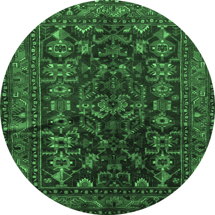 Round Machine Washable Persian Emerald Green Traditional Area Rugs, wshtr598emgrn