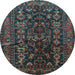 Round Machine Washable Persian Light Blue Traditional Rug, wshtr598lblu