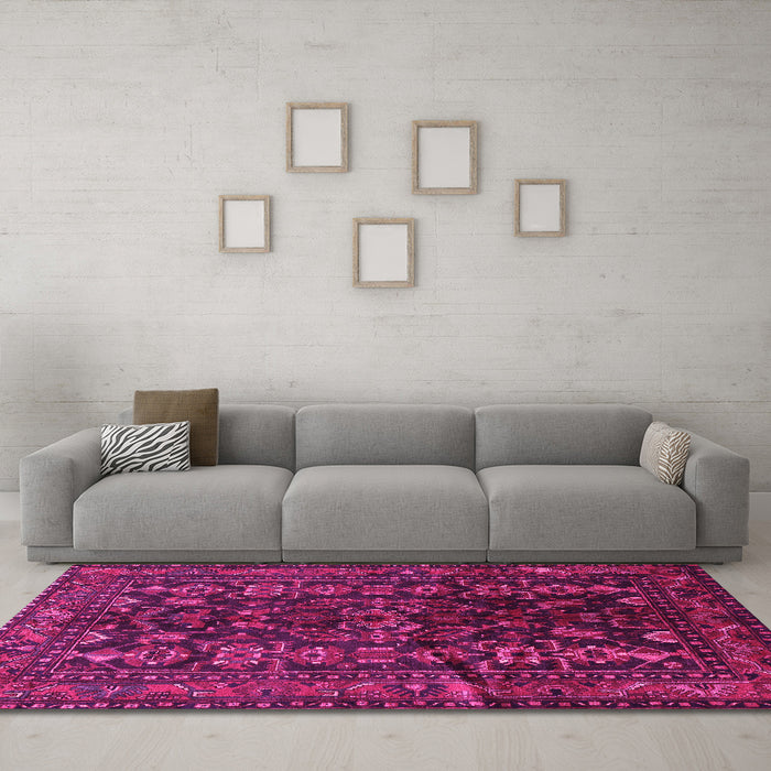 Machine Washable Persian Pink Traditional Rug in a Living Room, wshtr598pnk