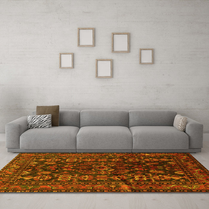 Machine Washable Persian Yellow Traditional Rug in a Living Room, wshtr598yw