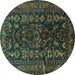 Round Machine Washable Persian Turquoise Traditional Area Rugs, wshtr598turq