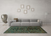 Machine Washable Persian Turquoise Traditional Area Rugs in a Living Room,, wshtr598turq