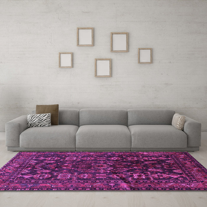 Machine Washable Persian Purple Traditional Area Rugs in a Living Room, wshtr598pur