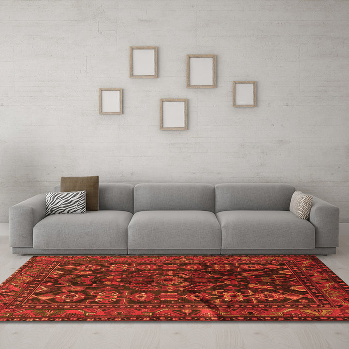 Machine Washable Persian Orange Traditional Area Rugs in a Living Room, wshtr598org