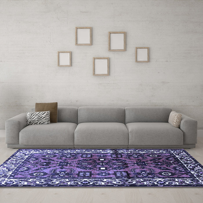 Machine Washable Persian Blue Traditional Rug in a Living Room, wshtr599blu