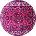 Round Machine Washable Persian Pink Traditional Rug, wshtr599pnk