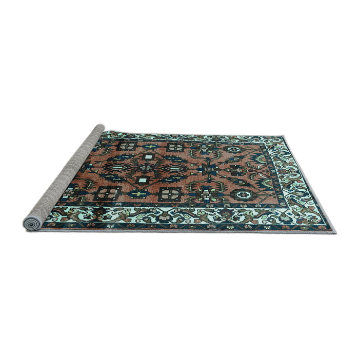 Sideview of Machine Washable Persian Light Blue Traditional Rug, wshtr599lblu