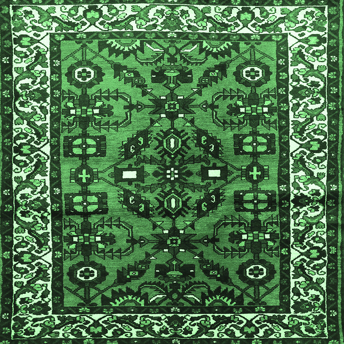 Square Persian Emerald Green Traditional Rug, tr599emgrn